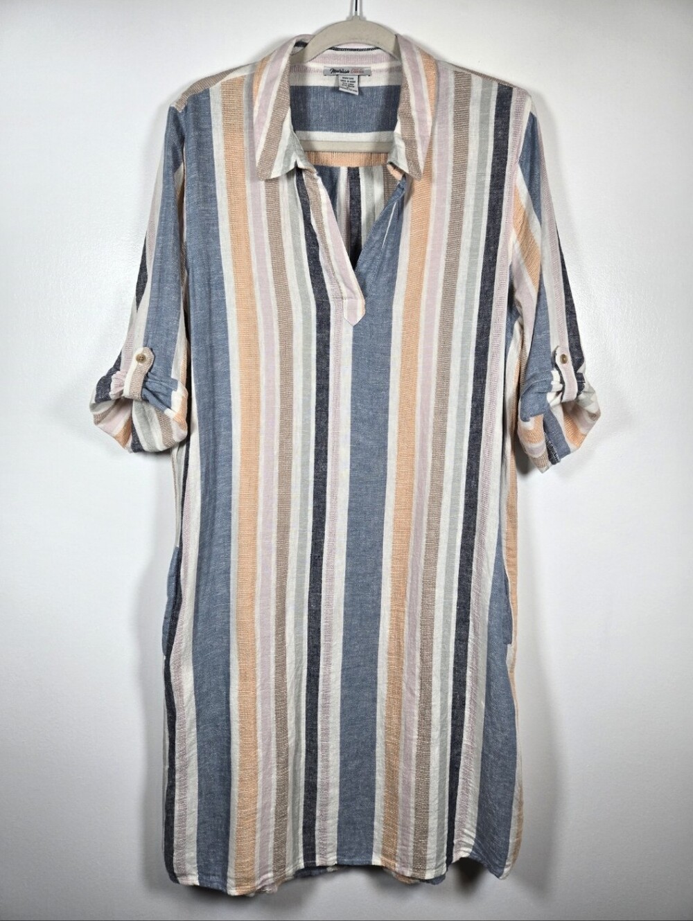 Marissa Olivia Linen Blend Stripe Tunic Shirt Dress Dress Size XL